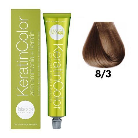 Крем-фарба безаміачна для волосся BBCos Keratin Color №8.3 Light Golden Blonde 100 мл 00-00023233 фото